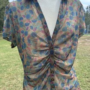 natural life mesh button up top